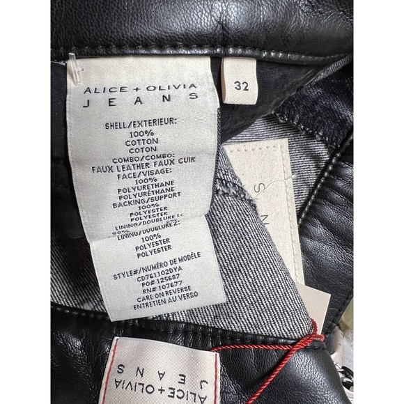Alice + Olivia Jenny Faux Leather-Trimmed Mid-Rise Tapered Jeans Black‎ Size 32 - Picture 10 of 12